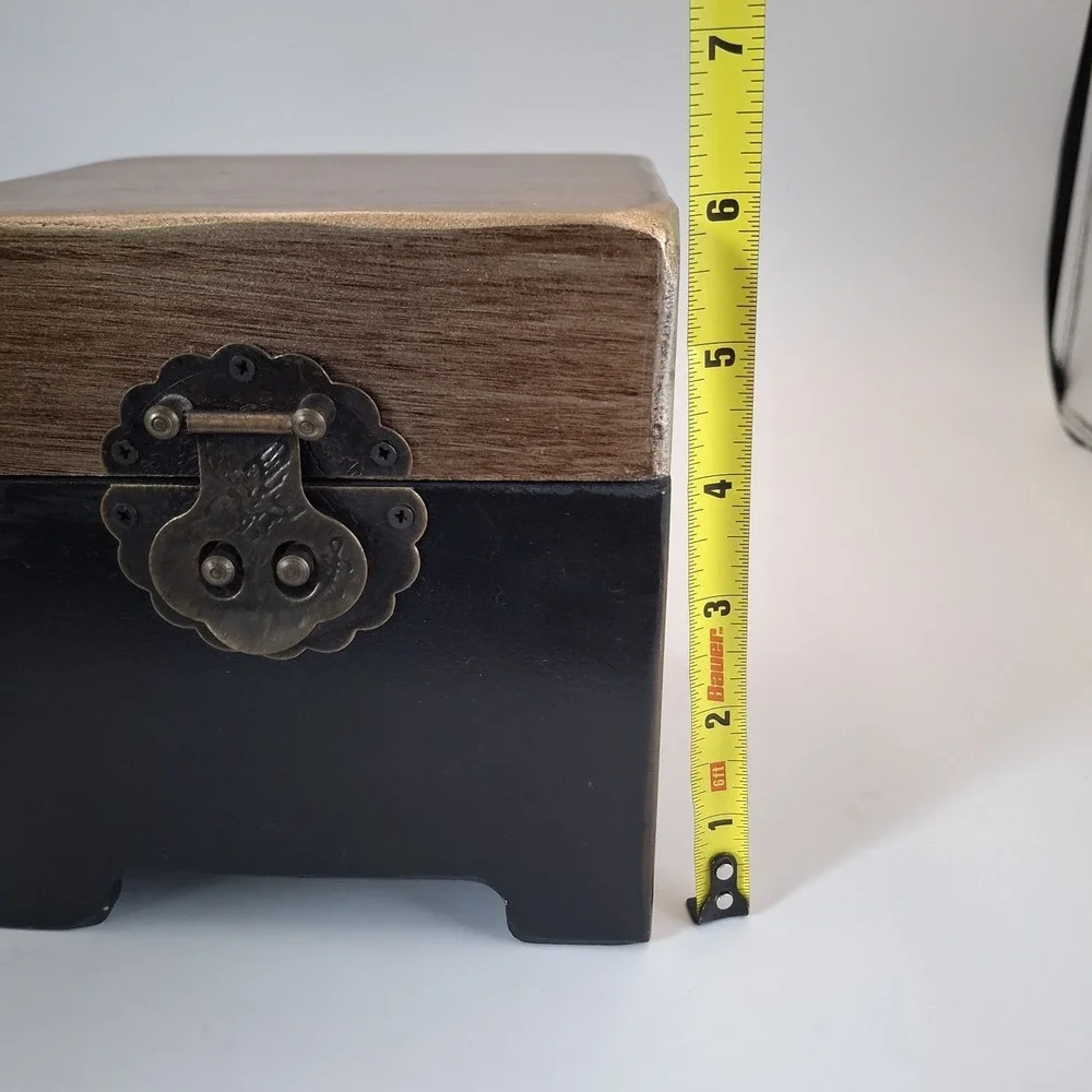 Vintage Style Footed Wooden Jewelry / Trinket Box – Black & Gold Dual Tone 6 In.